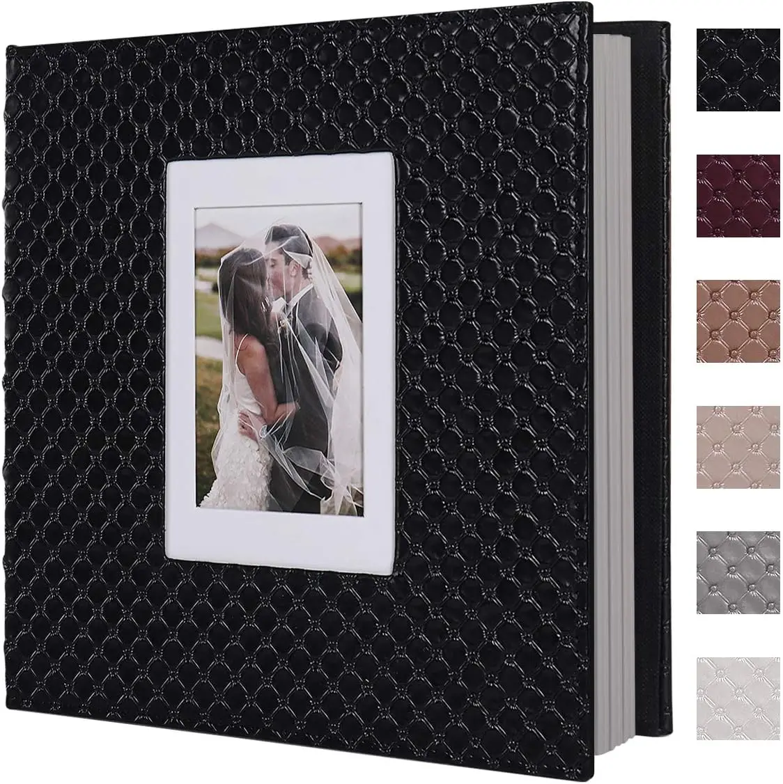 

Scrapbook Photo Album 60 Pages DIY 4x6 5x7 8x10 Photos of Any Size, Button Grain Leather Cover of Wedding Self Adhesi