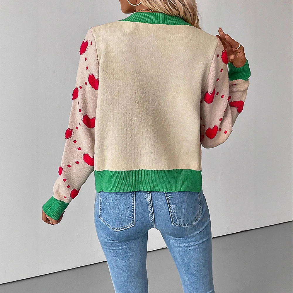 الحب القلب نمط محبوك سترة مفتوحة كتلة اللون زر واحد فضفاضة تناسب التخسيس المرأة سترة معطف نمط غير رسمي