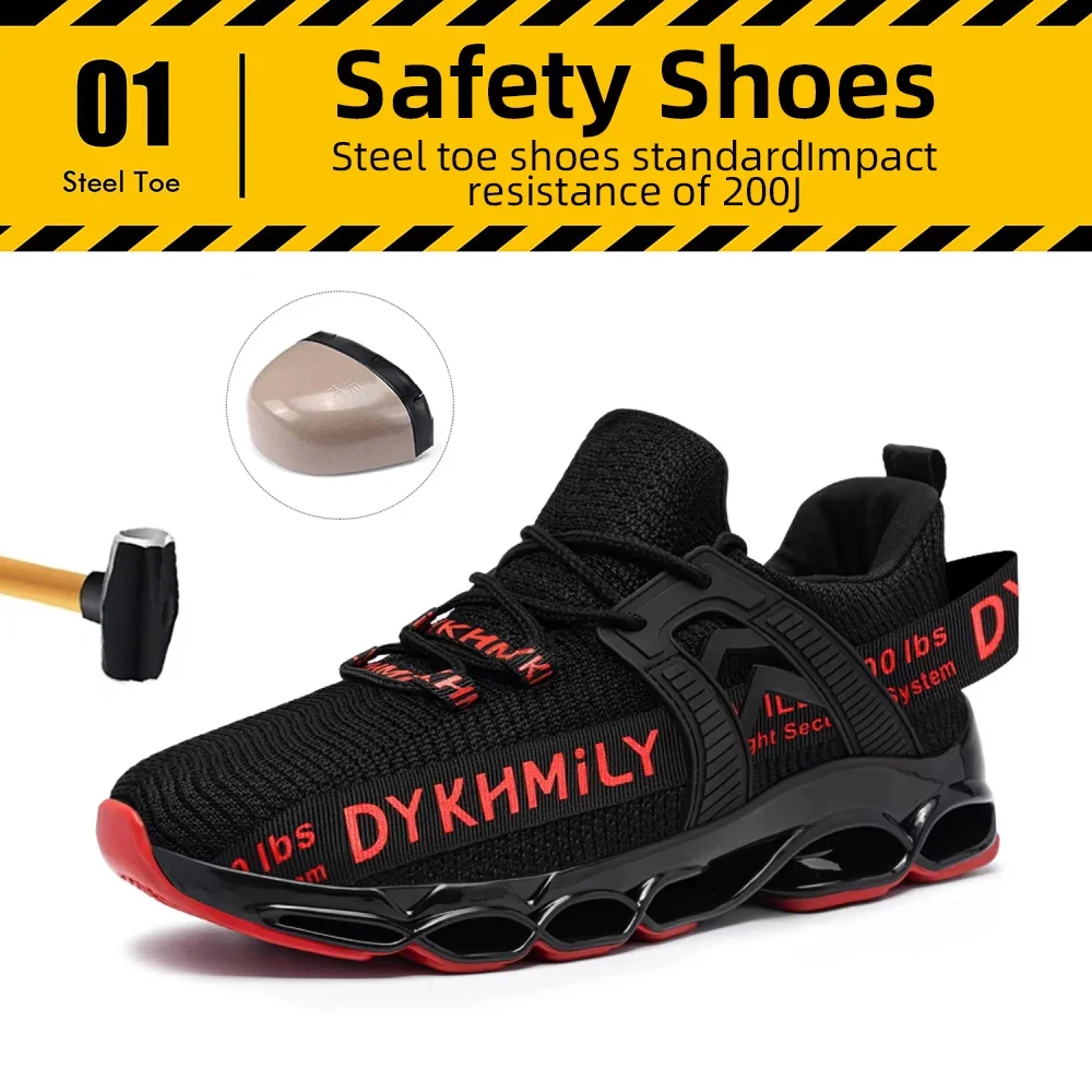 Steel Toe Safety Shoes Men Non-Slip Work Boots Lightweight Breathable Work Sneakers Shoes