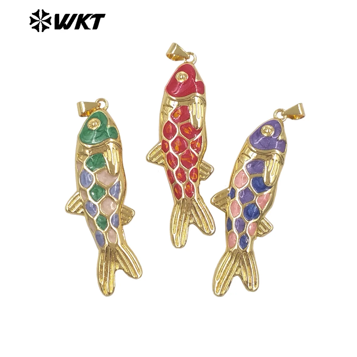 WT-MP330 Trendy Interesting Gold Plated Yellow Brass With Drop Oil Fish Shape Pendants For Women Necklace DIY Decoration