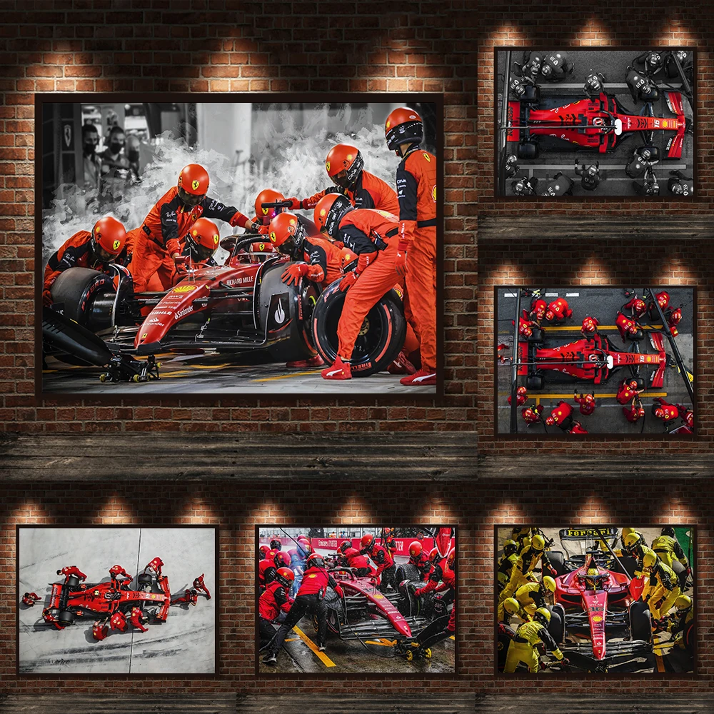 

Formula Grand Prix Race Car Pit Stop Poster And Print Charles Leclerc Racing Watercolor Canvas Painting Wall Art Room Home Decor