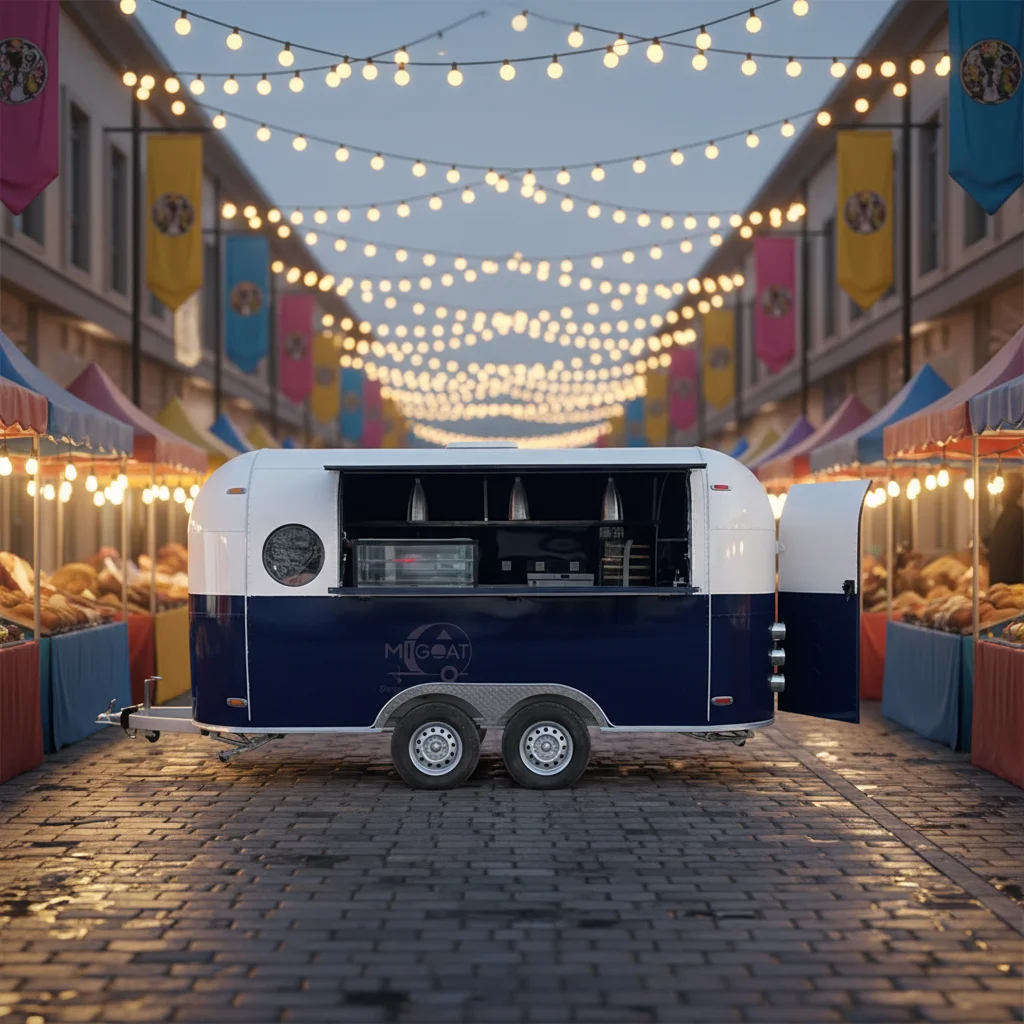 Navy White Double Axle Stainless Steel Snack Food Trailer Insulated Compartments Rust Resistant Features for Street Vending