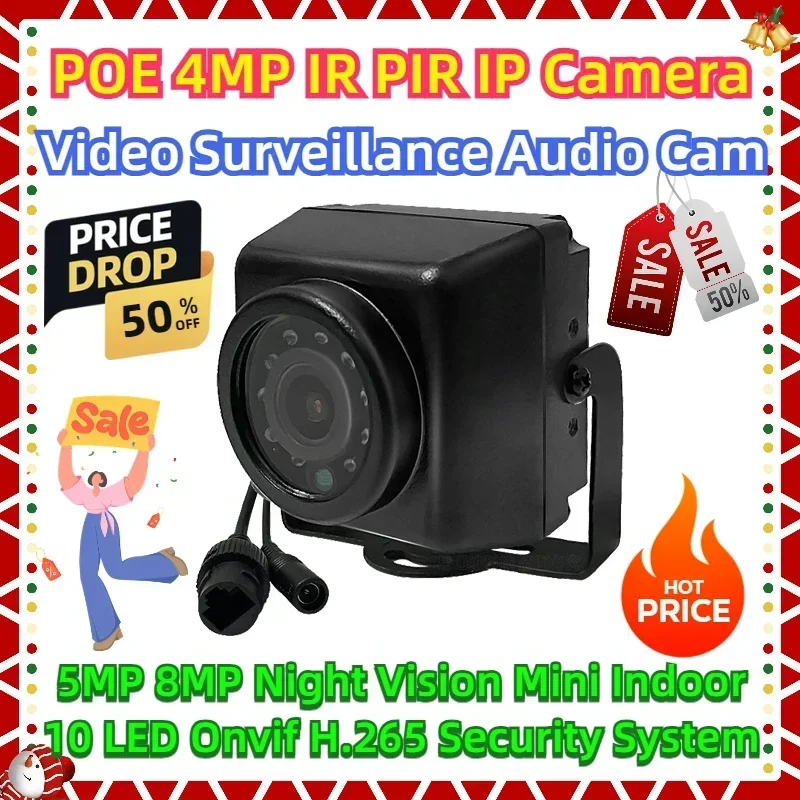 

5MP 8MP Night Vision Mini Indoor 10 LED Onvif H.265 Security System Video Surveillance Audio Cam POE 4MP 940nm IR PIR IP Camera