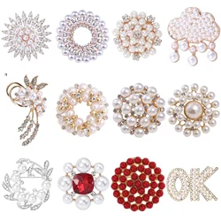 Pearl Flower Brooches For Women Unisex Rhinestone Bouquet Pins Beauty Office Party Friend Gifts Jewelry Accessories