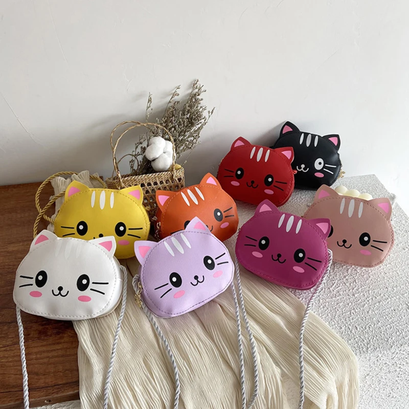 Cartoon Mini saco pequeno com zíper para crianças, Cute Cat Crossbody Bag Carteira de moedas Sacos de mão adoráveis para meninos e meninas Mini sacos de ombro