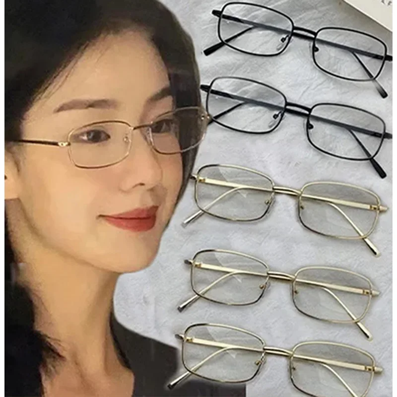 Japanese Harajuku Alloy Square Frame Glasses Women No Makeup Fashion Anti-blue Glasses Men Cute Decorative Clear Lens Vintage