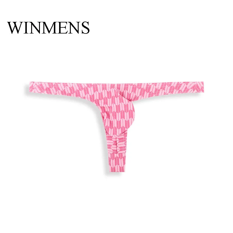 4 Pieces/Lot Elastic Cotton Men's T-back Thongs Panties Japanese Style Print Sissy Sexy Jockstraps Seamless Bulge Underwear