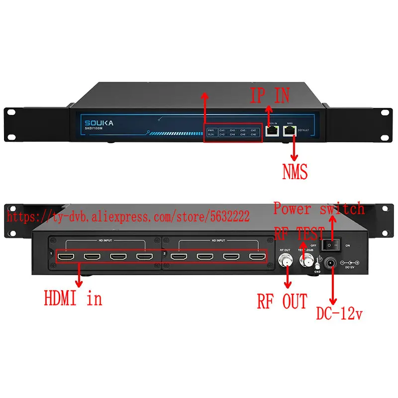 Souka 4 8-channel H264 Hdtv Ip To Rf Dvb-t Dvb-c Atsc Isdbt Cable Front End Hd Encoder Modulator