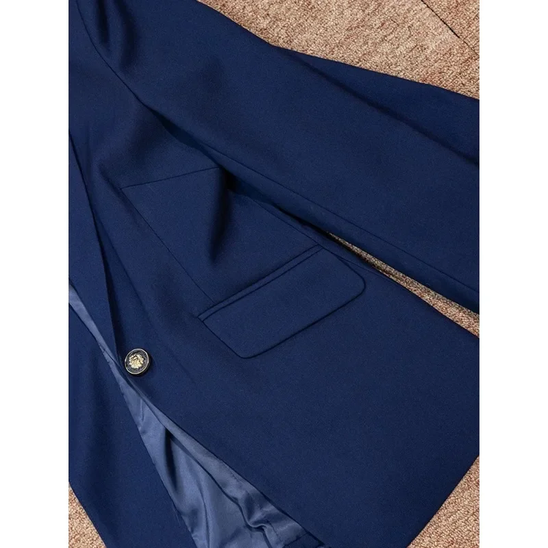 Office Ladies Work Wear Formal Blazer Women Navy Yellow Long Sleeve Solid Jacket