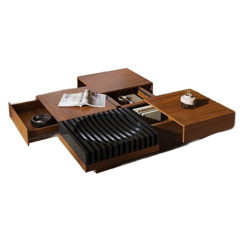 

North American antique walnut solid wood modern coffee table Nordic living room small apartment storage square minimalist