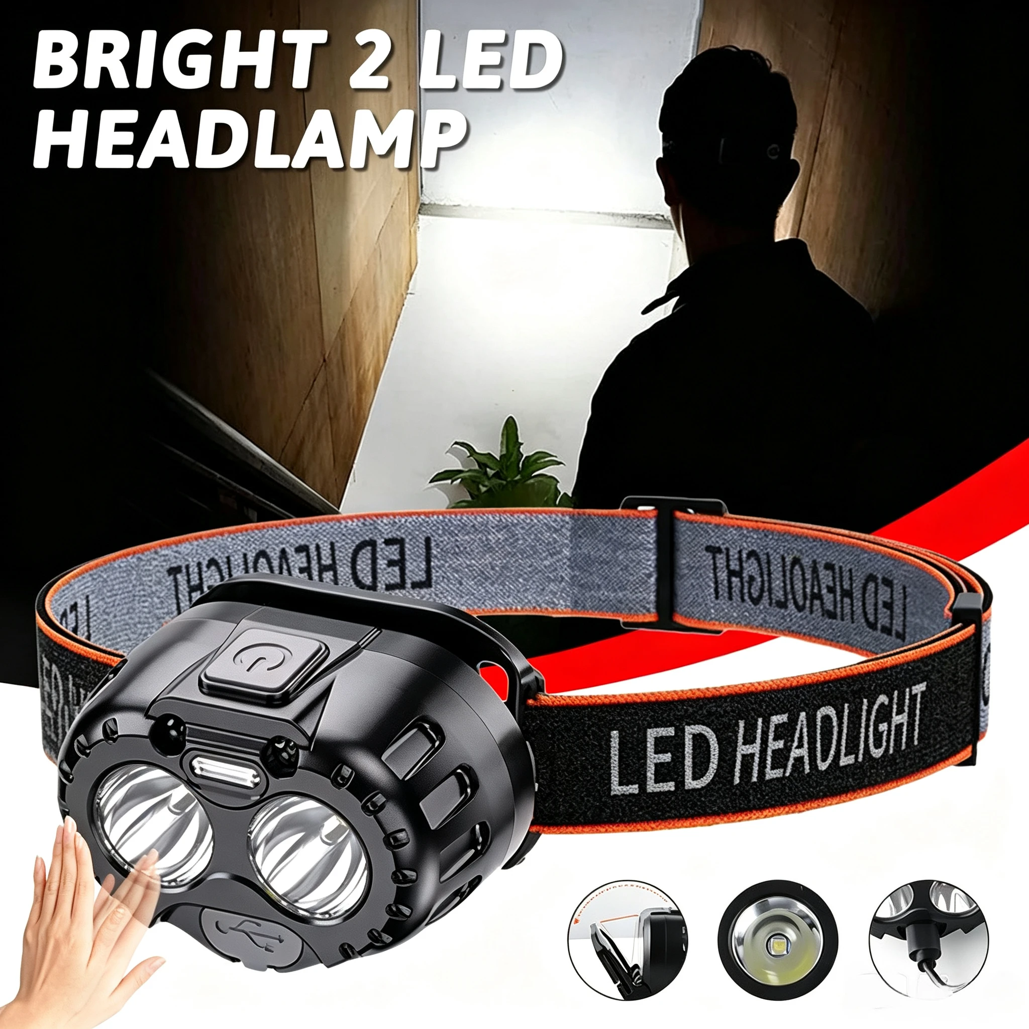 Powerful LED Headlamp IPX4 Waterproof Emergency Head Flashlight 350LM XPE LED Headlamp for Outdoor Fishing Camping Hiking