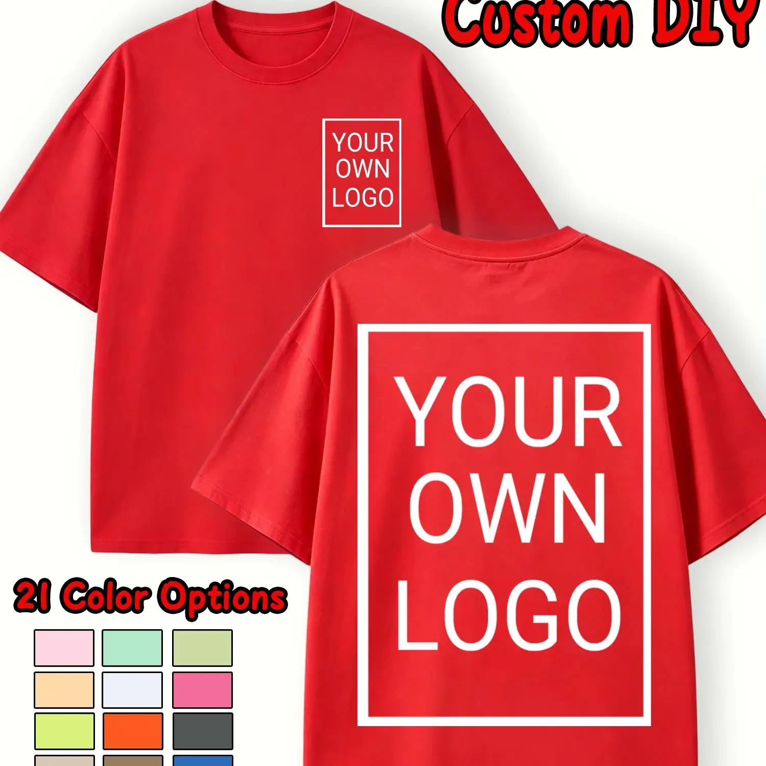 Double Sided Custom Logo T-Shirt Summer Y2K Loose Cotton Short Sleeves Crewneck Casual T Shirts Team Company Women's Tops