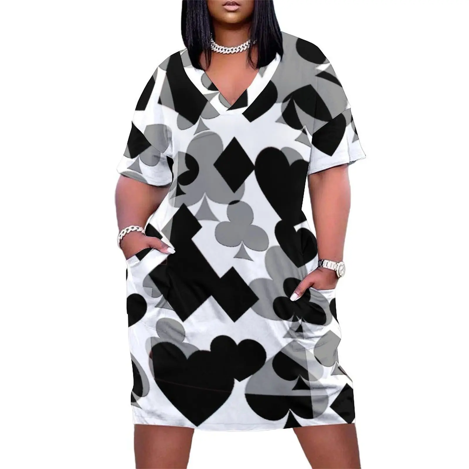 BLACK & WHITE CASINO SUITES ABSTRACTED ART Loose Pocket Dress long dress women elegant women's dresses sale