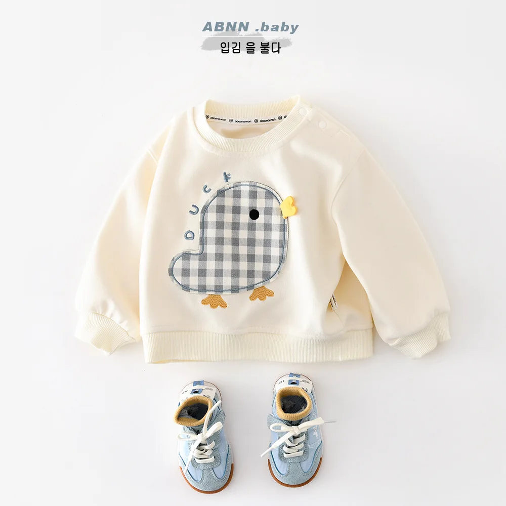 2026 Spring New Baby Long Sleeve Cartoon Sweatshirt Boys Casual Pullover Infant Girls Cute Cotton Tops Toddler Clothes