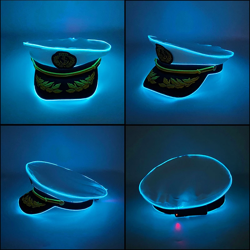 Neue leuchtende Marine-Hut für Männer und Frauen, Kostüm, Cosplay, Marine, coole Requisiten, leuchtende Hüte für die Nacht