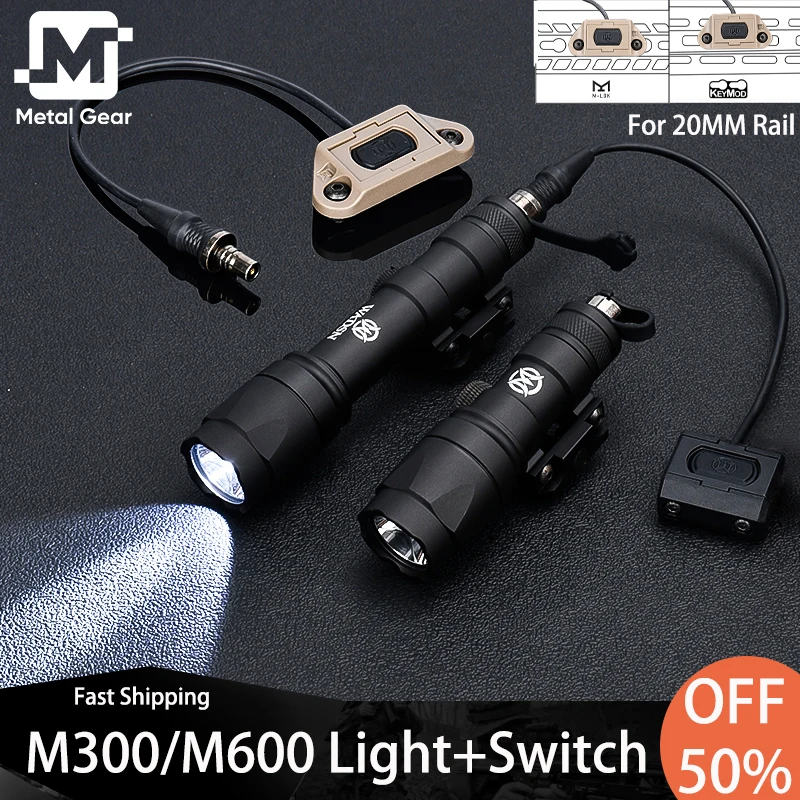 

WADSN Tactical Surefir M600 M300 Hunting Flashlight Scout Light Modbutton Pressure Switch Fit Mlok Keymod Airsoft White LED Lamp