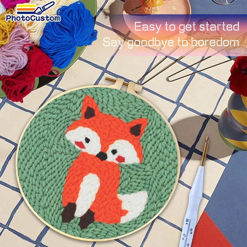 PhotoCustom الحوت نمط لكمة إبرة لكمة عدة طقم تطريز مع أدوات تعليمات الغزل كيت Diy بها بنفسك الحرفية