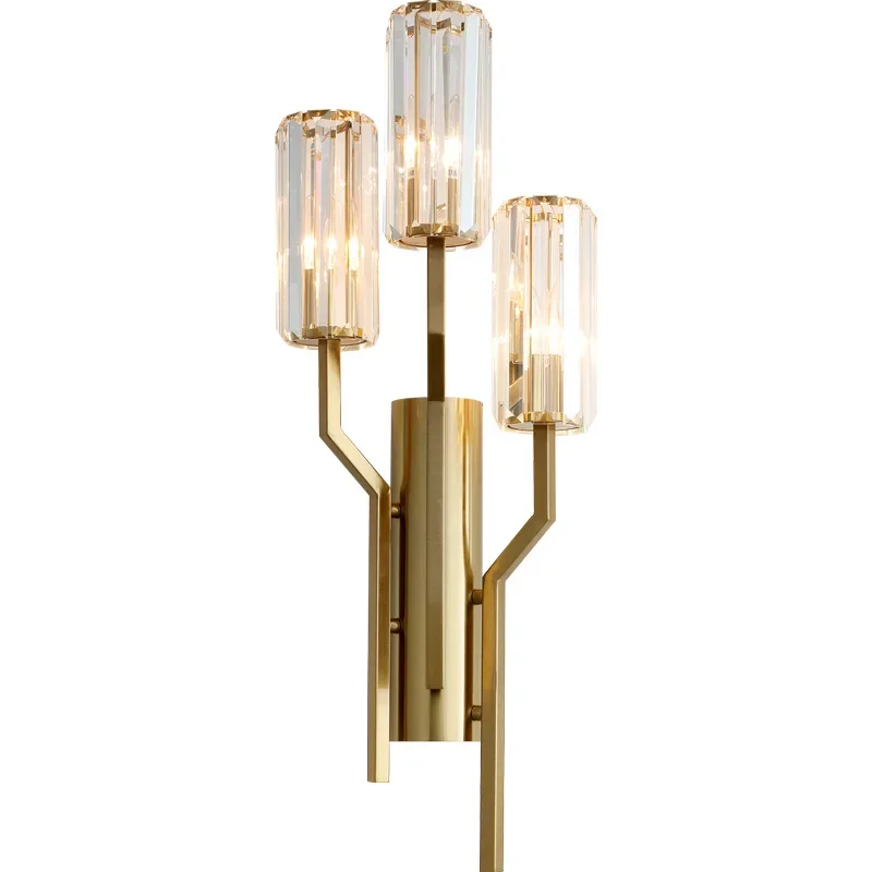

2/3 Heads Crystal Lampshade Indoor Wall Lights Gold Metal E14 Foyer Bedroom Aisle Wall Sconce Surface Mount 110-220V Loft Deco