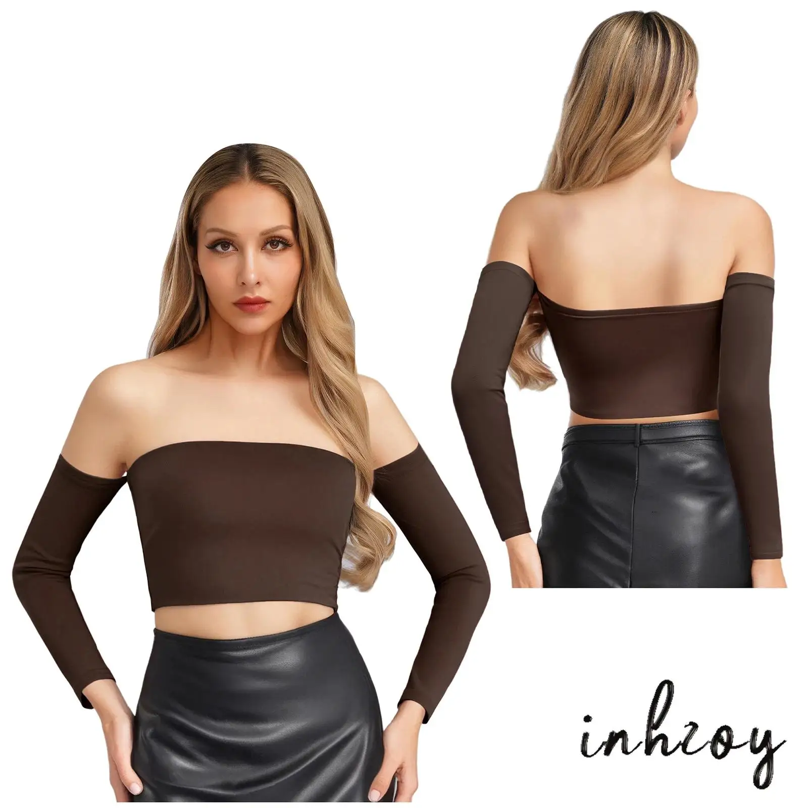 

Women Sexy Hot Solid Tube Strapless Vest Off-shoulder Sleeved Slim Fit Crop Tops Party Tops for Banquet Nightclub Cocktail Party