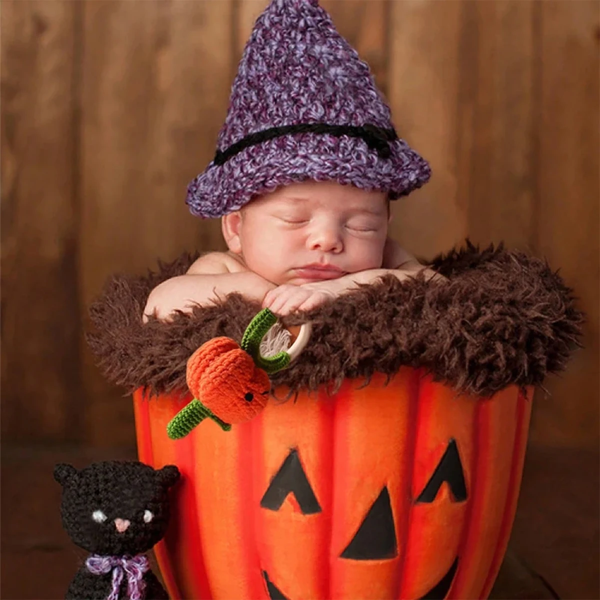 Ylsteed Newborn Halloween Photo Props Crochet Pumpkin Rattle for Photo Shooting Infant Photography Accessories