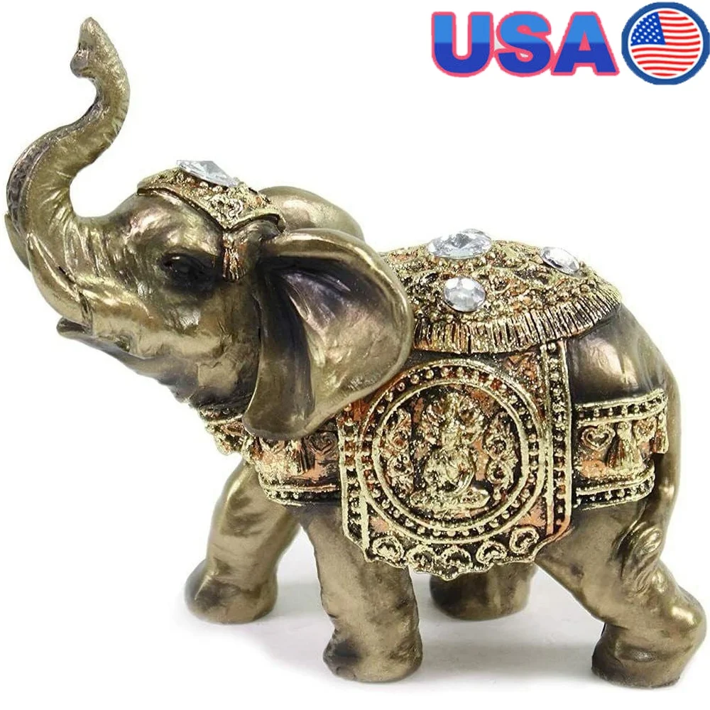 

Elegant Elephant Feng Shui Statue 5 Inch Antique Decor Good Luck Home Office Gift Power Wisdom Strength Protection