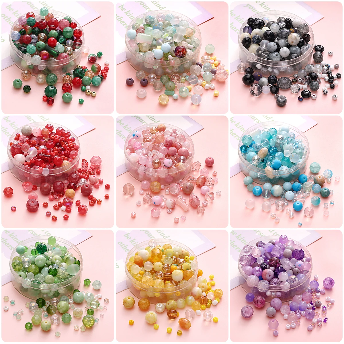 

3-12mm Mixed Color Glass Beads - DIY Jewelry Making (Bracelet/Necklace/Earring/Phone Chain) 30g/Pack (Approx. 90-120pcs)