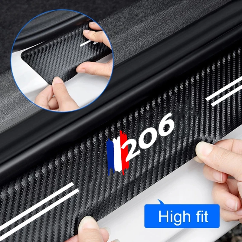 Carbon Fiber Car Threshold Anti Scratch Sticker Decoration for Peugeot 206 Badge Auto Door Trunk Sill Protective Strip Decals