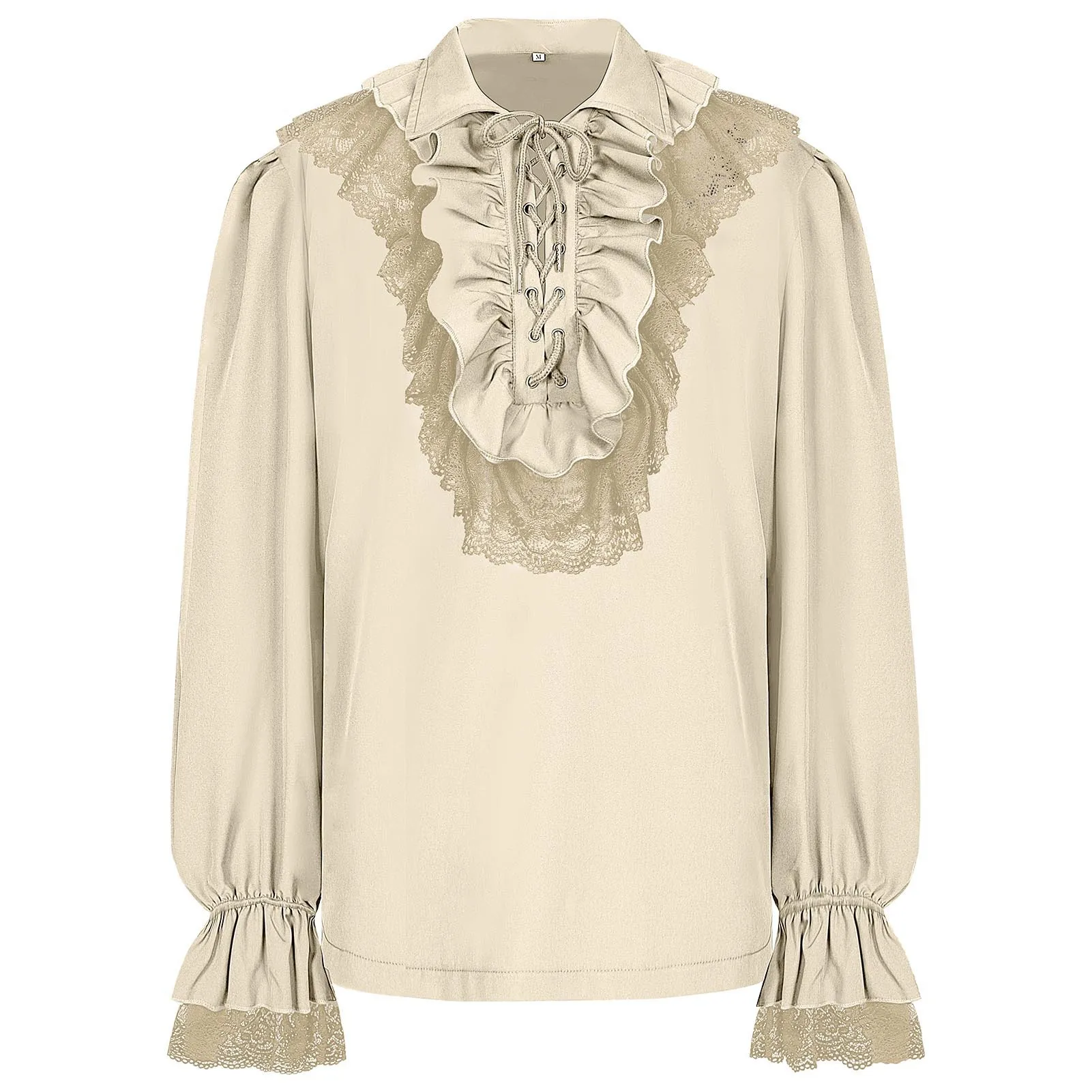 Vintage Cuff Collar Ruffled Drawstring Long Sleeve Shirt European American Court Blouse