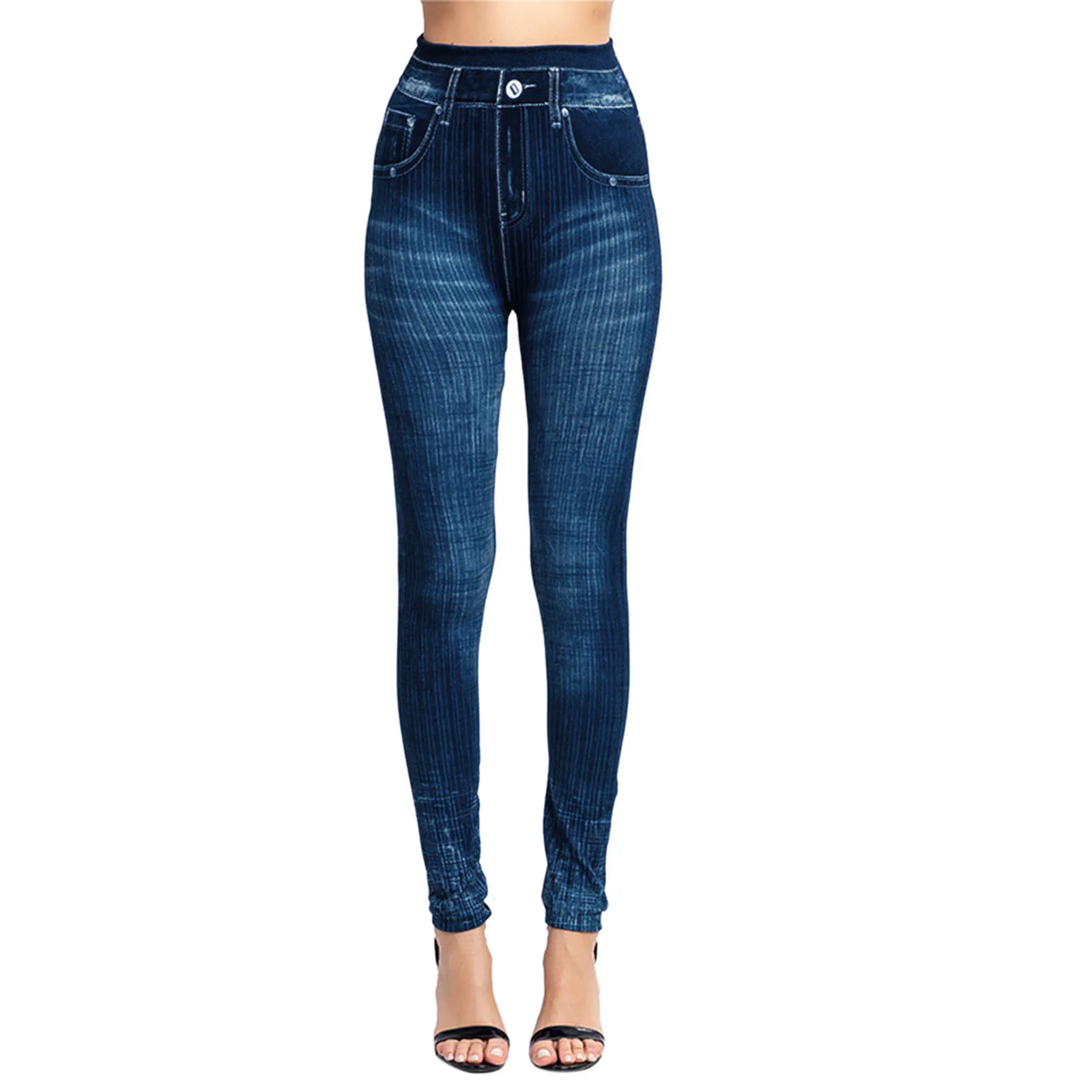 Leggings da donna con stampa denim Push Up Collant elastici a vita alta Leggings in jeans finti Leggings da palestra per donna senza cuciture per yoga alla caviglia