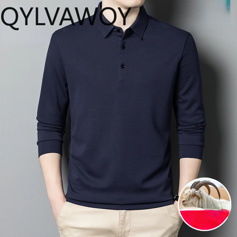 QYLVAWOY 100% Cashmere Mens T Shirts High-end Men's Long Sleeve Top Fashion T-shirts for Men Autumn Winter Clothes T Shirt Homme