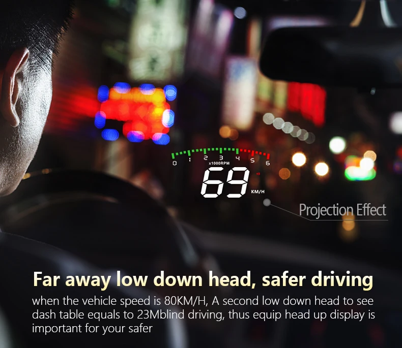 Universal Car 3.5inch LED Screen Plug & Play OBD2 Head up Display with High Water Temp /Over Speed/Low Battery Voltage/RPM Alarm
