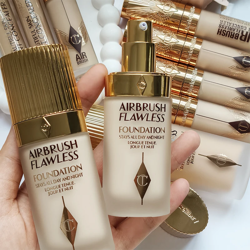 Charlotte 4 Colors Liquid Foundation And Micro Light Powder Air Cushion Foundation Concealer Touch Up Tilbury Makeup Artifact