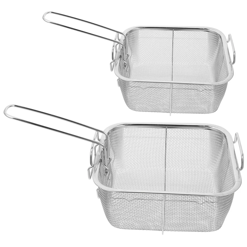 

2pcs Stainless Steel Frying Basket With Handle Chip Fryer Basket For French Fries Fish Balls Noodles Oil Deep Frying