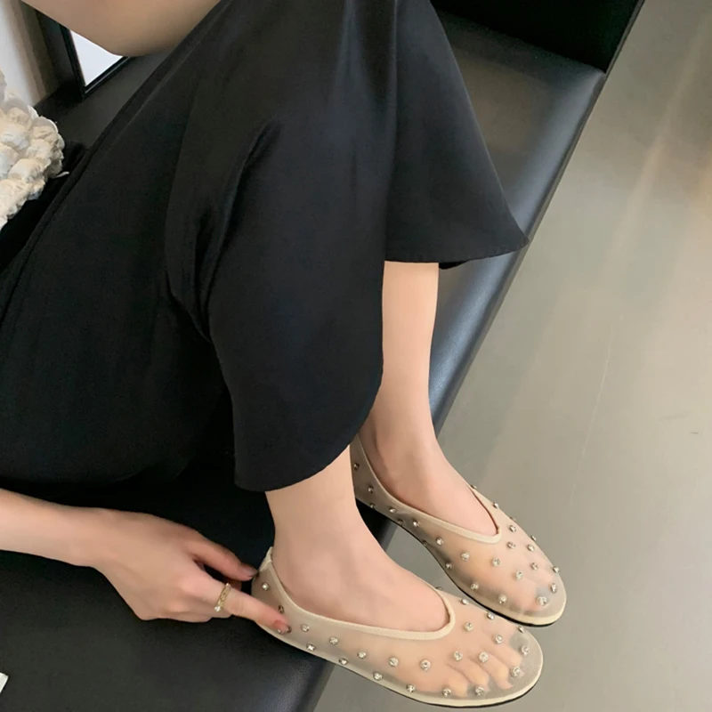 Breathable Fish Net Women Mary Jane Shoes Spring Autumn Comfort Ladies Casual Slip On Ballet Flats Shoes