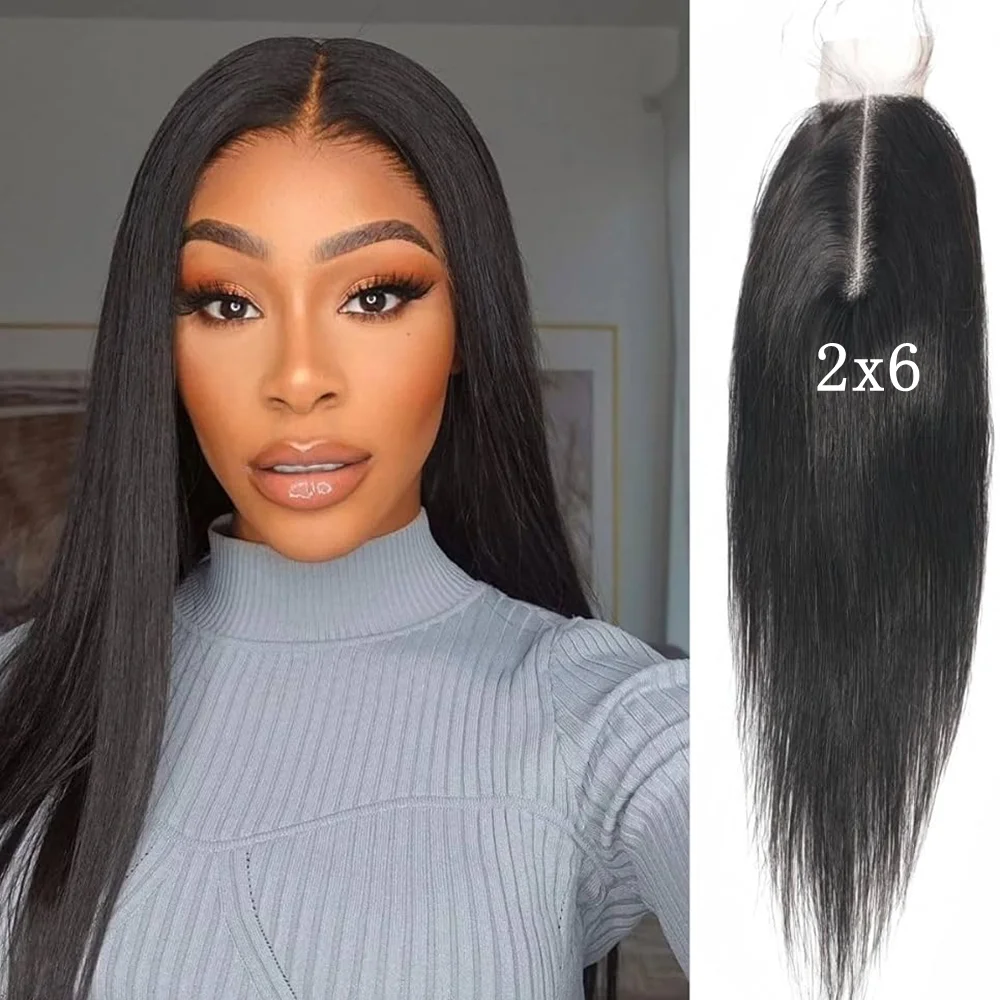

2x6 прямые кружевные человеческие волосы с застежкой вручную, 100% бразильские девственные прозрачные кружевные наращивания для женщин, натуральный цвет