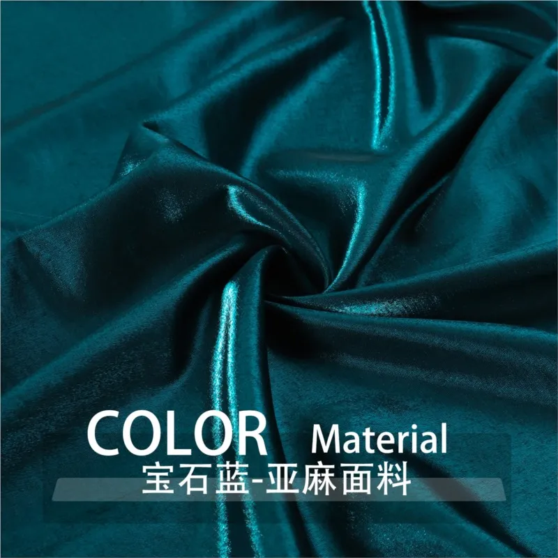 Solid-color woven blue luster glassy silk linen and satin fabric Chinese-style dress