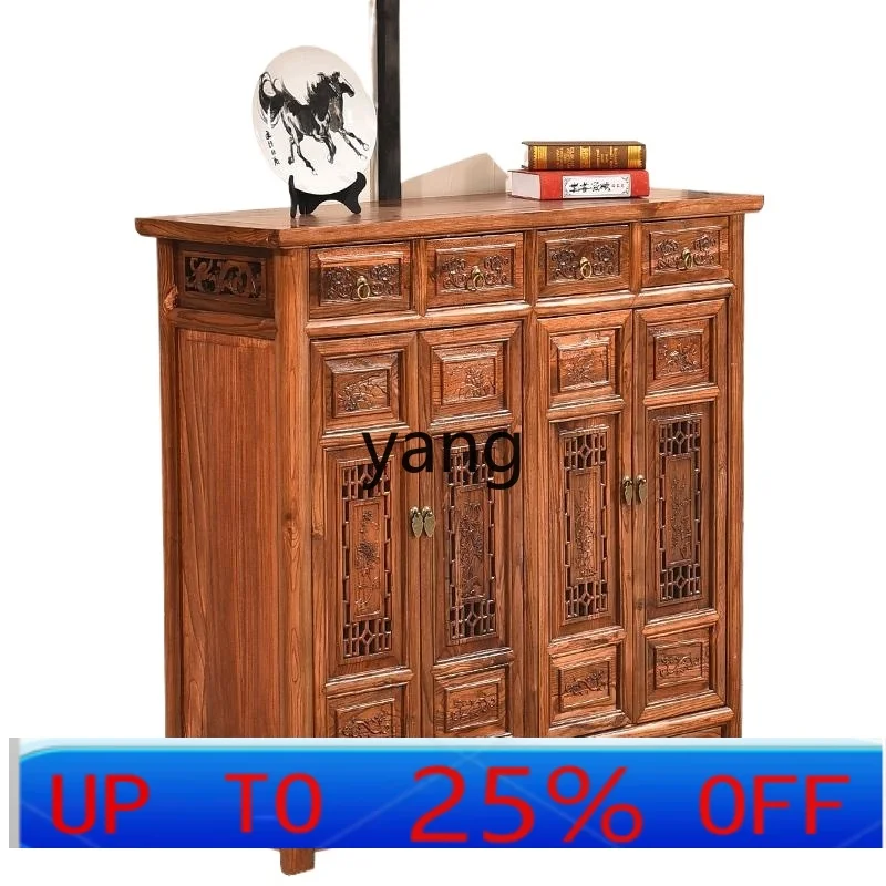 LMM Chinese solid wood shoe cabinet Nordic household storage partition Door foyer storage Large capacity shoe cabinet