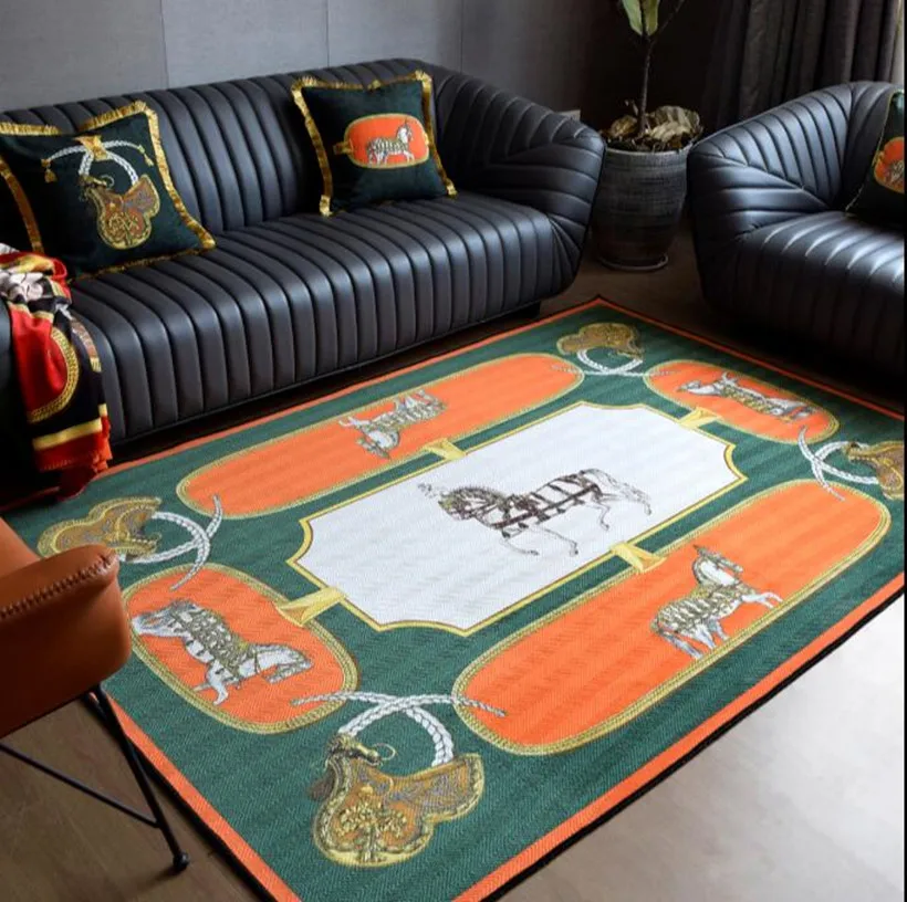 

Fashion Luxury Carpet Horse 3d Printing Rectangle Room Rug Green Orange Embossing Living Room Bedroom Bedside Floor Table Mat