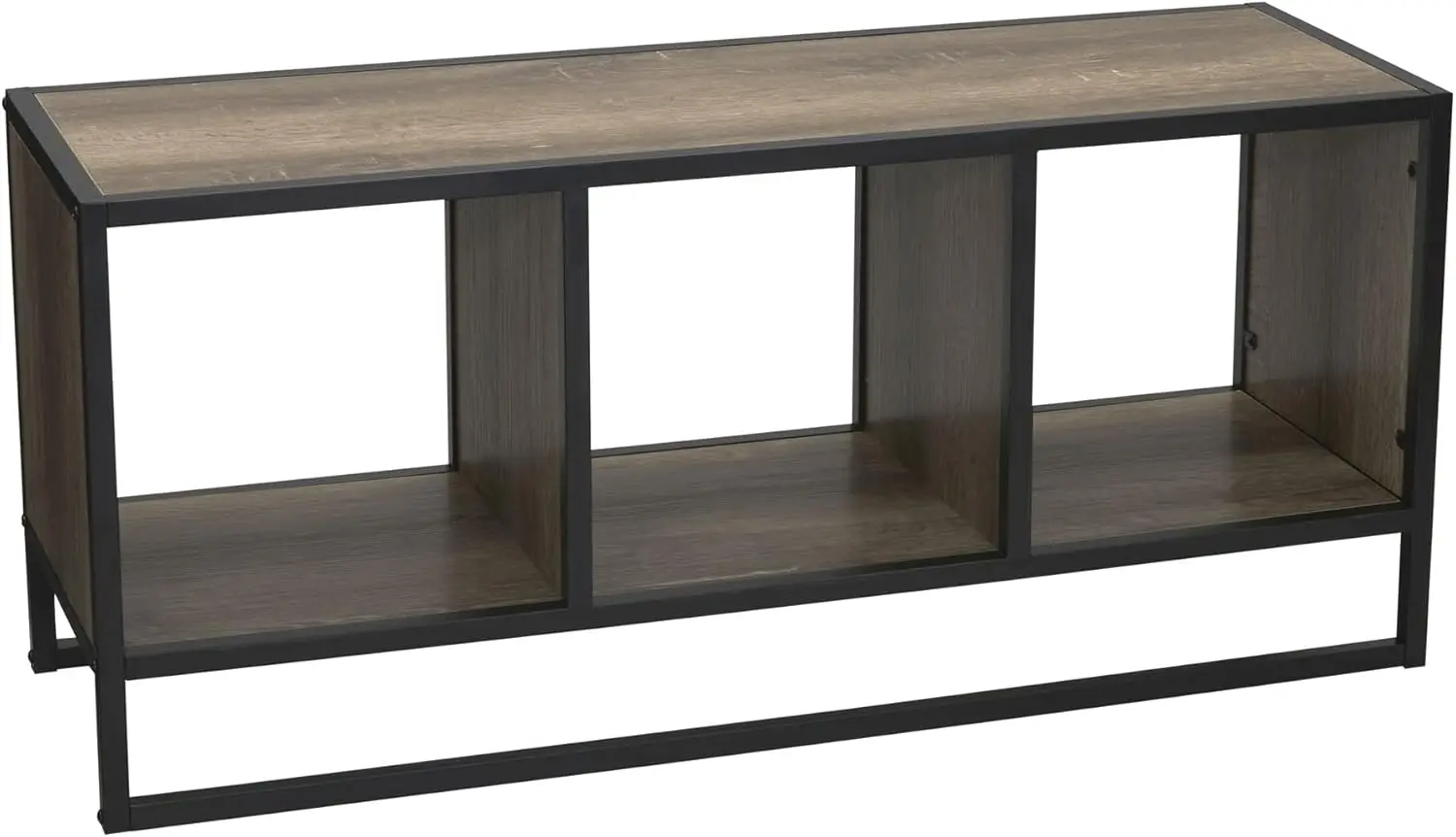 

Jamestown TV Stand Coffee Table with Square Cube Storage Compartments Ashwood Rustic Wood Grain and Black Metal