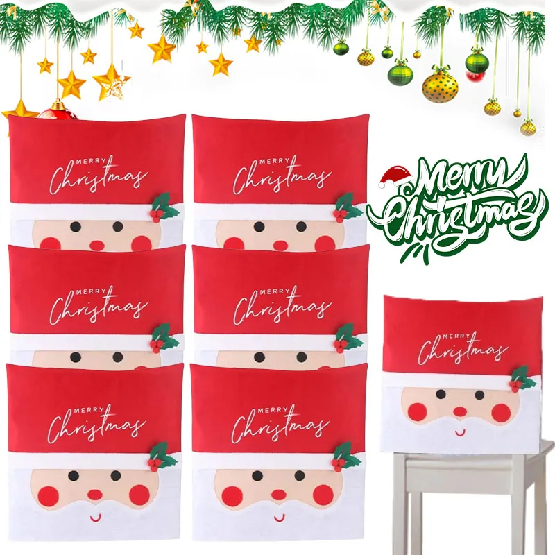 LED Christmas Chair Back Covers with Santa Claus Design Red Slipcovers for Holiday Party Supplies Festive Dining Room Decor