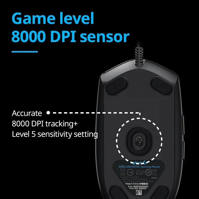 لوجيتك G102 ماوس ألعاب سلكي - 8000 ديسيبل متوحد الخواص عالي الدقة 6 أزرار قابلة للبرمجة إضاءة RGB تصميم مريح لأجهزة الكمبيوتر وأجهزة الكمبيوتر المحمولة