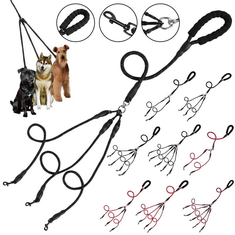 

Dog Leash 360 Swivel No Tangle 2/3/4/5 Way Multiple Dog Leash Wear Resistant And Durable Nylon Dog Leash With Padded Handle