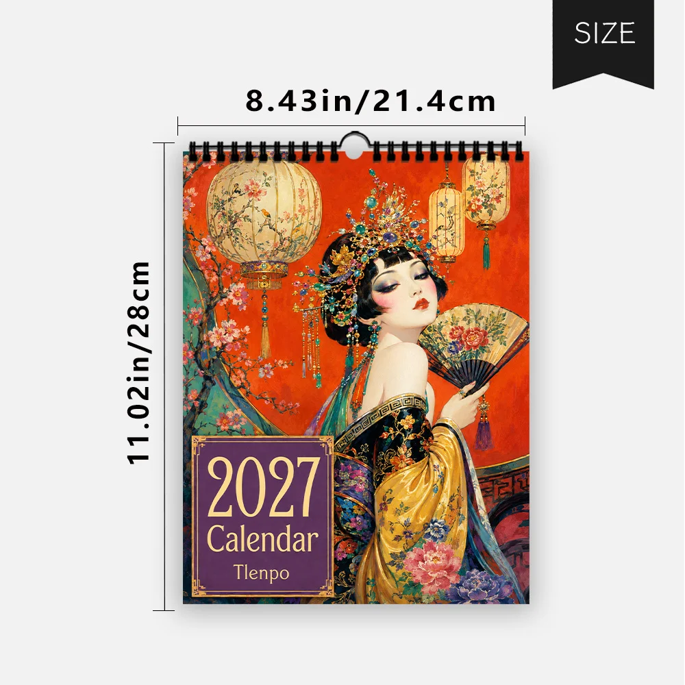 1pc 2027 Chinese Style Floral Beauty Wall Calendar,12-Month Monthly Planner,Perfect Gift For Back-to-School, Christmas, New Year
