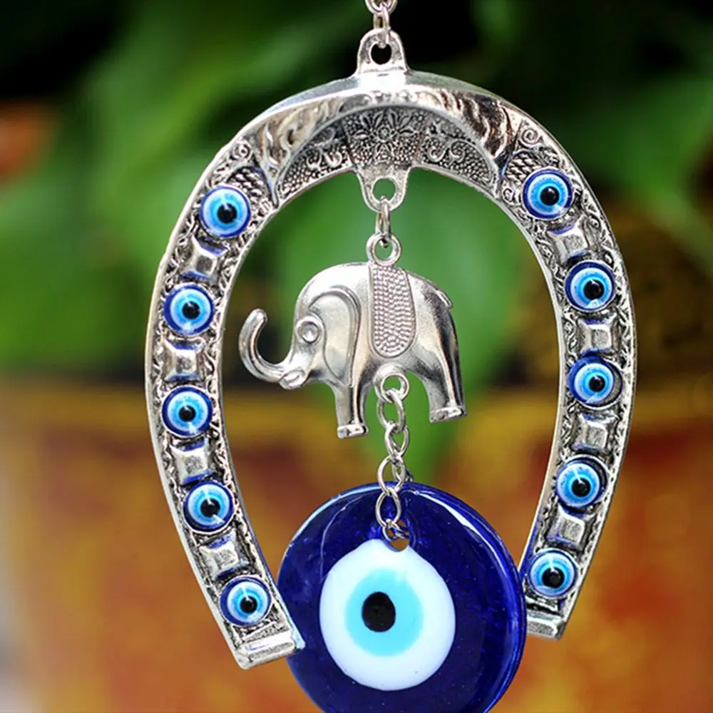 Turkish Blue Evil Eye Wall Hanging Horseshoe with Glass Decoration Elephant Car Pendant Lucky Ornament Home Decor