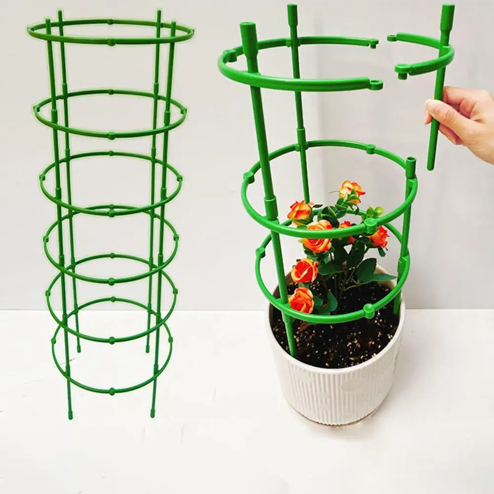 3/6/10set Plant Support Cage Adjustable Green Plastic Plant Stakes Round Support Ring For Flower Pot Climbing Trellis