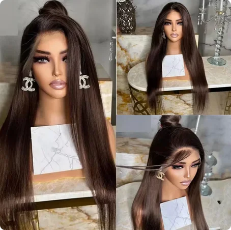 

Brown Ombre Long Straight Synthetic Wig 13x4 Lace Frontal High Quality for Women Daily Party Cosplay Hair Wigs
