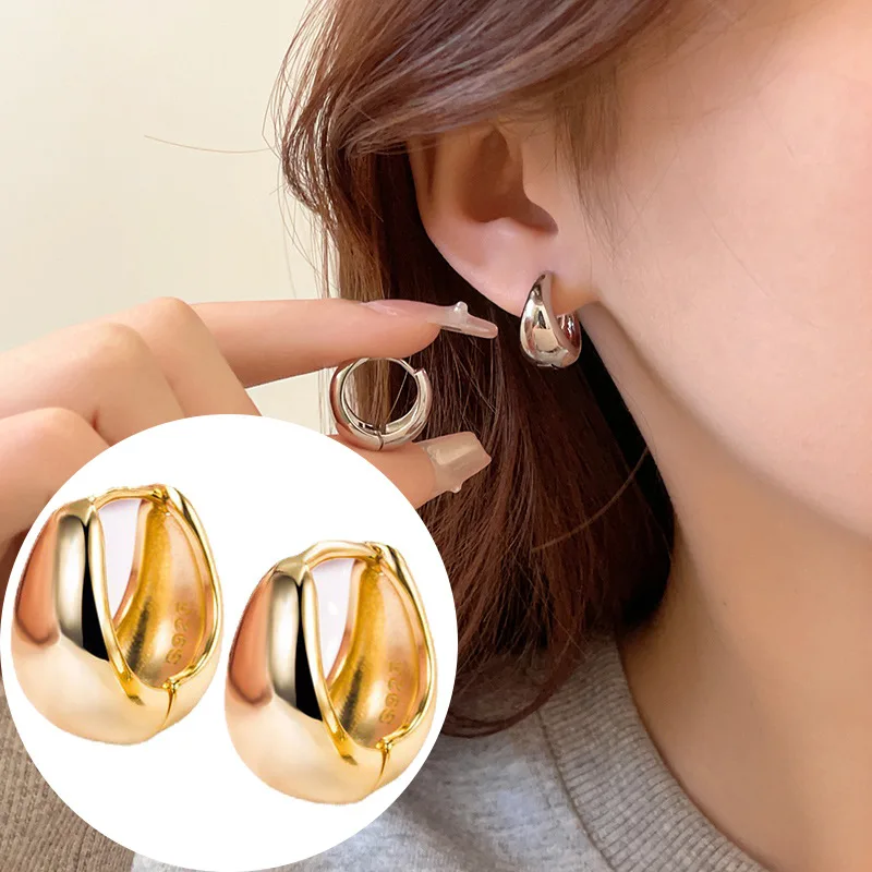 Vintage Cold Color Crescent Thick Metal Exaggeration Hoops Earrings Irregular Wave Concise Geometry Hoop Earrings for Women Girl