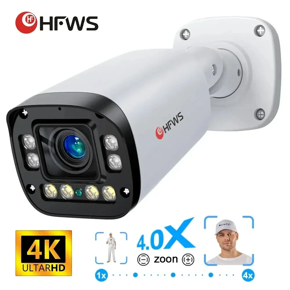 camera ip de seguranca externa com reconhecimento facial ai foco automatico 4k 8mp audio poe poe h265 onvif 01