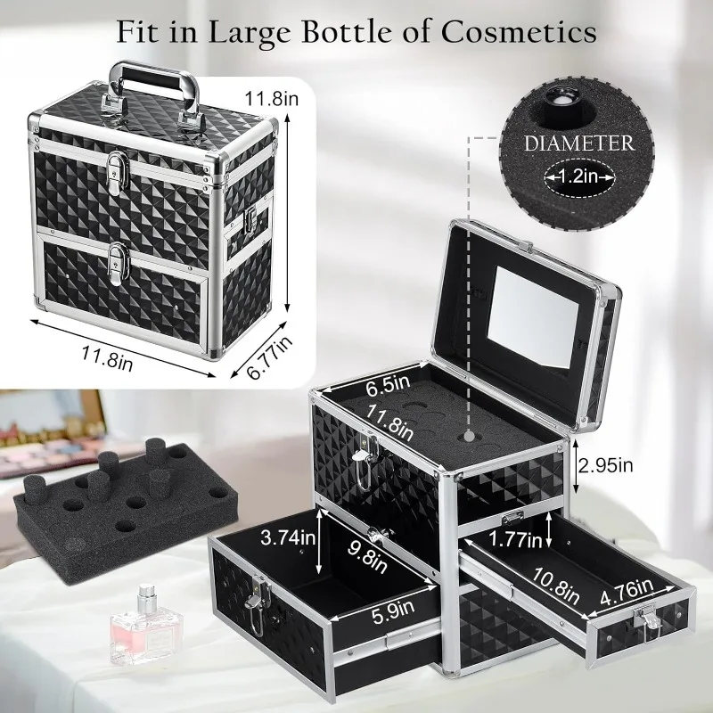 Imagem -06 - Extra Large Makeup Organizer Case Cosmetic Box Armazenamento com Gaveta Espelho Manicure Acessório