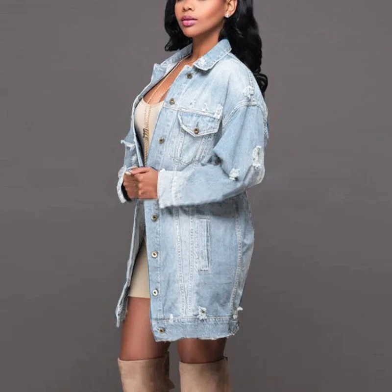 Europe and the United States new style women\'s street trend jacket long style jeans trench coat denim jacket women